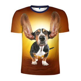 Мужская футболка 3D спортивная с принтом Бассетхаунд в Екатеринбурге, 100% полиэстер с улучшенными характеристиками | приталенный силуэт, круглая горловина, широкие плечи, сужается к линии бедра | бассетхаунд | ветер | музыка | наушники | собака | уши