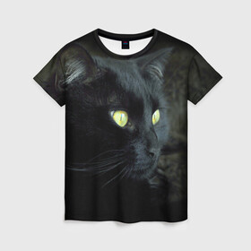 Женская футболка 3D с принтом Черный в Екатеринбурге, 100% полиэфир ( синтетическое хлопкоподобное полотно) | прямой крой, круглый вырез горловины, длина до линии бедер | домашняя | животное | кот | котэ | кошка | черный