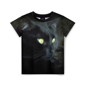 Детская футболка 3D с принтом Черный в Екатеринбурге, 100% гипоаллергенный полиэфир | прямой крой, круглый вырез горловины, длина до линии бедер, чуть спущенное плечо, ткань немного тянется | домашняя | животное | кот | котэ | кошка | черный