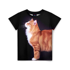 Детская футболка 3D с принтом Рыжий кот в Екатеринбурге, 100% гипоаллергенный полиэфир | прямой крой, круглый вырез горловины, длина до линии бедер, чуть спущенное плечо, ткань немного тянется | домашняя | животное | кот | котэ | кошка | рыжая