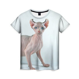 Женская футболка 3D с принтом Сфинкс в Екатеринбурге, 100% полиэфир ( синтетическое хлопкоподобное полотно) | прямой крой, круглый вырез горловины, длина до линии бедер | домашняя | животное | кот | котэ | кошка | сфинкс