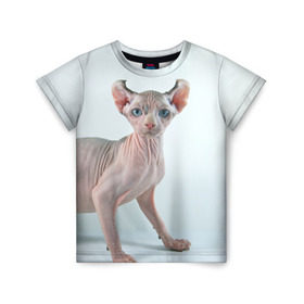 Детская футболка 3D с принтом Сфинкс в Екатеринбурге, 100% гипоаллергенный полиэфир | прямой крой, круглый вырез горловины, длина до линии бедер, чуть спущенное плечо, ткань немного тянется | Тематика изображения на принте: домашняя | животное | кот | котэ | кошка | сфинкс