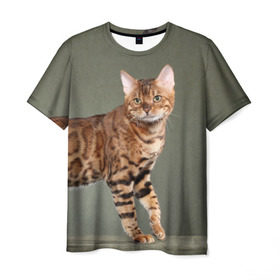 Мужская футболка 3D с принтом Бенгальский кот в Екатеринбурге, 100% полиэфир | прямой крой, круглый вырез горловины, длина до линии бедер | бенгальский | домашняя | животное | кот | котэ | кошка