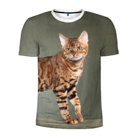 Мужская футболка 3D спортивная с принтом Бенгальский кот в Екатеринбурге, 100% полиэстер с улучшенными характеристиками | приталенный силуэт, круглая горловина, широкие плечи, сужается к линии бедра | бенгальский | домашняя | животное | кот | котэ | кошка