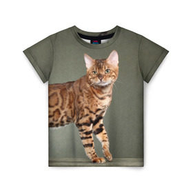 Детская футболка 3D с принтом Бенгальский кот в Екатеринбурге, 100% гипоаллергенный полиэфир | прямой крой, круглый вырез горловины, длина до линии бедер, чуть спущенное плечо, ткань немного тянется | Тематика изображения на принте: бенгальский | домашняя | животное | кот | котэ | кошка