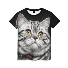 Женская футболка 3D с принтом Кот в Екатеринбурге, 100% полиэфир ( синтетическое хлопкоподобное полотно) | прямой крой, круглый вырез горловины, длина до линии бедер | домашняя | животное | кот | котэ | кошка