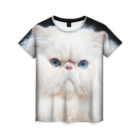 Женская футболка 3D с принтом Персидский кот в Екатеринбурге, 100% полиэфир ( синтетическое хлопкоподобное полотно) | прямой крой, круглый вырез горловины, длина до линии бедер | домашняя | животное | кот | котэ | кошка | персидский