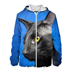 Мужская куртка 3D с принтом Черный кот в Екатеринбурге, ткань верха — 100% полиэстер, подклад — флис | прямой крой, подол и капюшон оформлены резинкой с фиксаторами, два кармана без застежек по бокам, один большой потайной карман на груди. Карман на груди застегивается на липучку | домашняя | животное | кот | котэ | кошка | черный