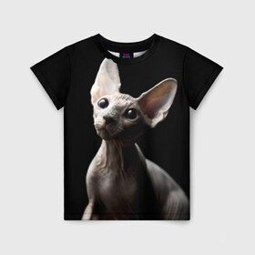 Детская футболка 3D с принтом Сфинкс в Екатеринбурге, 100% гипоаллергенный полиэфир | прямой крой, круглый вырез горловины, длина до линии бедер, чуть спущенное плечо, ткань немного тянется | домашняя | животное | кот | котэ | кошка | сфинкс