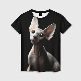 Женская футболка 3D с принтом Сфинкс в Екатеринбурге, 100% полиэфир ( синтетическое хлопкоподобное полотно) | прямой крой, круглый вырез горловины, длина до линии бедер | домашняя | животное | кот | котэ | кошка | сфинкс