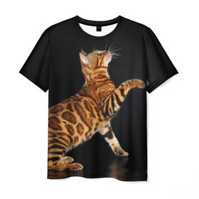 Мужская футболка 3D с принтом Бенгальская кошка в Екатеринбурге, 100% полиэфир | прямой крой, круглый вырез горловины, длина до линии бедер | Тематика изображения на принте: бенгальская | домашняя | животное | кот | котэ | кошка