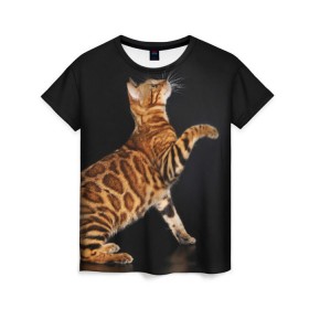 Женская футболка 3D с принтом Бенгальская кошка в Екатеринбурге, 100% полиэфир ( синтетическое хлопкоподобное полотно) | прямой крой, круглый вырез горловины, длина до линии бедер | бенгальская | домашняя | животное | кот | котэ | кошка