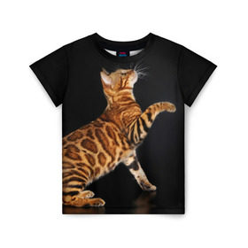 Детская футболка 3D с принтом Бенгальская кошка в Екатеринбурге, 100% гипоаллергенный полиэфир | прямой крой, круглый вырез горловины, длина до линии бедер, чуть спущенное плечо, ткань немного тянется | бенгальская | домашняя | животное | кот | котэ | кошка