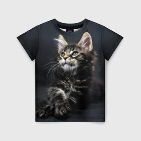 Детская футболка 3D с принтом Кот в Екатеринбурге, 100% гипоаллергенный полиэфир | прямой крой, круглый вырез горловины, длина до линии бедер, чуть спущенное плечо, ткань немного тянется | домашняя | животное | кот | котэ | кошка