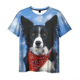 Мужская футболка 3D с принтом Бордер-колли в Екатеринбурге, 100% полиэфир | прямой крой, круглый вырез горловины, длина до линии бедер | бордер колли | животное | порода | собака