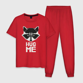 Мужская пижама хлопок с принтом Енот HUG ME в Екатеринбурге, 100% хлопок | брюки и футболка прямого кроя, без карманов, на брюках мягкая резинка на поясе и по низу штанин
 | енот