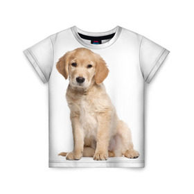 Детская футболка 3D с принтом Золотистый ретривер в Екатеринбурге, 100% гипоаллергенный полиэфир | прямой крой, круглый вырез горловины, длина до линии бедер, чуть спущенное плечо, ткань немного тянется | животное | золотистый ретривер | порода | собака