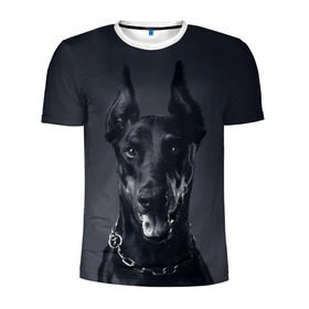 Мужская футболка 3D спортивная с принтом Доберман в Екатеринбурге, 100% полиэстер с улучшенными характеристиками | приталенный силуэт, круглая горловина, широкие плечи, сужается к линии бедра | доберман | животное | порода | собака