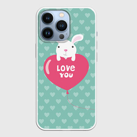 Чехол для iPhone 13 Pro с принтом Влюбленный зайка в Екатеринбурге,  |  | Тематика изображения на принте: 14 февраля | love | love you | валентин | влюбленные | день святого валентина | зайчики | заяц | лав | любовь | подарок девушке | подарок парню