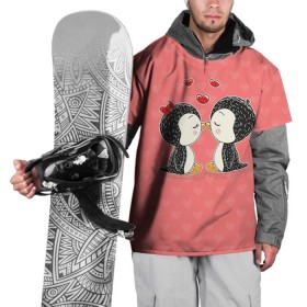 Накидка на куртку 3D с принтом Влюбленные пингвины в Екатеринбурге, 100% полиэстер |  | 14 февраля | love | love you | валентин | влюбленные | день святого валентина | лав | любовь | пингвины | подарок девушке | подарок парню
