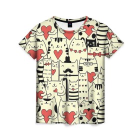 Женская футболка 3D с принтом Любящие котики в Екатеринбурге, 100% полиэфир ( синтетическое хлопкоподобное полотно) | прямой крой, круглый вырез горловины, длина до линии бедер | 14 февраля | cat | love | love you | валентин | влюбленные | день святого валентина | кот | котики | лав | любовь | подарок девушке | подарок парню