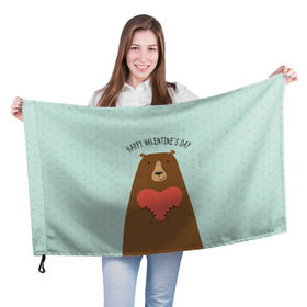 Флаг 3D с принтом Медведь с сердцем в Екатеринбурге, 100% полиэстер | плотность ткани — 95 г/м2, размер — 67 х 109 см. Принт наносится с одной стороны | 14 февраля | bears | love | love you | валентин | влюбленные | день святого валентина | лав | любовь | медведб | медведи | мишки | подарок девушке | подарок парню
