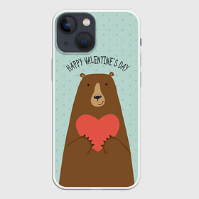 Чехол для iPhone 13 mini с принтом Медведь с сердцем в Екатеринбурге,  |  | 14 февраля | bears | love | love you | валентин | влюбленные | день святого валентина | лав | любовь | медведб | медведи | мишки | подарок девушке | подарок парню