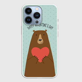 Чехол для iPhone 13 Pro с принтом Медведь с сердцем в Екатеринбурге,  |  | Тематика изображения на принте: 14 февраля | bears | love | love you | валентин | влюбленные | день святого валентина | лав | любовь | медведб | медведи | мишки | подарок девушке | подарок парню