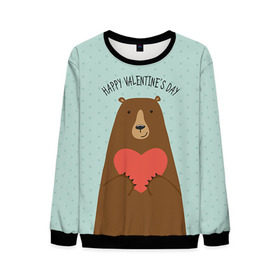 Мужской свитшот 3D с принтом Медведь с сердцем в Екатеринбурге, 100% полиэстер с мягким внутренним слоем | круглый вырез горловины, мягкая резинка на манжетах и поясе, свободная посадка по фигуре | 14 февраля | bears | love | love you | валентин | влюбленные | день святого валентина | лав | любовь | медведб | медведи | мишки | подарок девушке | подарок парню