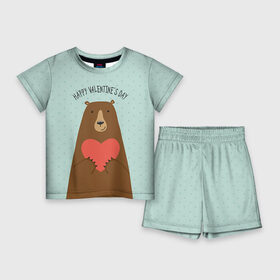 Детский костюм с шортами 3D с принтом Медведь с сердцем в Екатеринбурге,  |  | 14 февраля | bears | love | love you | валентин | влюбленные | день святого валентина | лав | любовь | медведб | медведи | мишки | подарок девушке | подарок парню