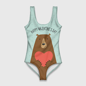 Купальник-боди 3D с принтом Медведь с сердцем в Екатеринбурге, 82% полиэстер, 18% эластан | Круглая горловина, круглый вырез на спине | 14 февраля | bears | love | love you | валентин | влюбленные | день святого валентина | лав | любовь | медведб | медведи | мишки | подарок девушке | подарок парню
