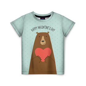 Детская футболка 3D с принтом Медведь с сердцем в Екатеринбурге, 100% гипоаллергенный полиэфир | прямой крой, круглый вырез горловины, длина до линии бедер, чуть спущенное плечо, ткань немного тянется | 14 февраля | bears | love | love you | валентин | влюбленные | день святого валентина | лав | любовь | медведб | медведи | мишки | подарок девушке | подарок парню