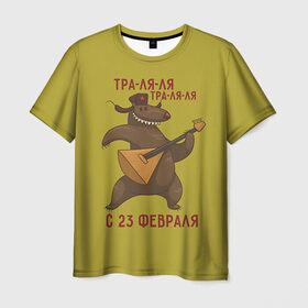 Мужская футболка 3D с принтом Медведь с балалайкой в Екатеринбурге, 100% полиэфир | прямой крой, круглый вырез горловины, длина до линии бедер | 23 | 23 февраля | russia | балалайка | медведь | миша | мишка | подарок | подарок любимому | подарок мужу | подарок мужчине | подарок на 23 февраля | подарок парню | россия
