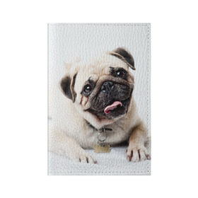 Обложка для паспорта матовая кожа с принтом Мопс в Екатеринбурге, натуральная матовая кожа | размер 19,3 х 13,7 см; прозрачные пластиковые крепления | животное | мопс | порода | собака
