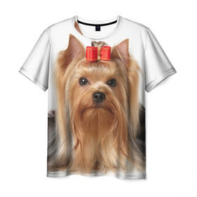 Мужская футболка 3D с принтом Йоркширский терьер в Екатеринбурге, 100% полиэфир | прямой крой, круглый вырез горловины, длина до линии бедер | животное | йоркширский терьер | порода | собака