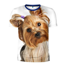 Мужская футболка 3D спортивная с принтом Йоркширский терьер в Екатеринбурге, 100% полиэстер с улучшенными характеристиками | приталенный силуэт, круглая горловина, широкие плечи, сужается к линии бедра | Тематика изображения на принте: животное | йоркширский терьер | порода | собака
