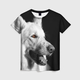 Женская футболка 3D с принтом Белая овчарка в Екатеринбурге, 100% полиэфир ( синтетическое хлопкоподобное полотно) | прямой крой, круглый вырез горловины, длина до линии бедер | белая овчарка | животное | порода | собака