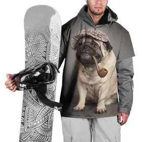 Накидка на куртку 3D с принтом Мопс в кепке в Екатеринбурге, 100% полиэстер |  | животное | мопс | порода | собака