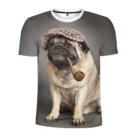 Мужская футболка 3D спортивная с принтом Мопс в кепке в Екатеринбурге, 100% полиэстер с улучшенными характеристиками | приталенный силуэт, круглая горловина, широкие плечи, сужается к линии бедра | животное | мопс | порода | собака