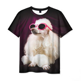 Мужская футболка 3D с принтом Пудель в очках в Екатеринбурге, 100% полиэфир | прямой крой, круглый вырез горловины, длина до линии бедер | Тематика изображения на принте: животное | порода | пудель в очках | собака
