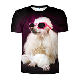 Мужская футболка 3D спортивная с принтом Пудель в очках в Екатеринбурге, 100% полиэстер с улучшенными характеристиками | приталенный силуэт, круглая горловина, широкие плечи, сужается к линии бедра | Тематика изображения на принте: животное | порода | пудель в очках | собака