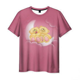 Мужская футболка 3D с принтом Мишки в облаках в Екатеринбурге, 100% полиэфир | прямой крой, круглый вырез горловины, длина до линии бедер | 14 февраля | bears | teddy | валентин | день святого валентина | игрушки | медведи | милый | мимими | мишка | мишки | подарки | подарок | подарок девушке | подарок парню | тедди