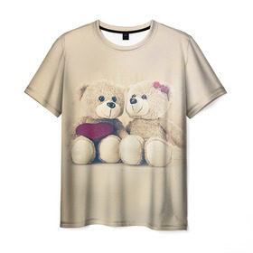 Мужская футболка 3D с принтом Love teddy bears в Екатеринбурге, 100% полиэфир | прямой крой, круглый вырез горловины, длина до линии бедер | Тематика изображения на принте: 14 февраля | bears | teddy | валентин | день святого валентина | игрушки | медведи | милый | мимими | мишка | мишки | подарки | подарок | подарок девушке | подарок парню | тедди