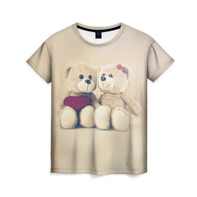 Женская футболка 3D с принтом Love teddy bears в Екатеринбурге, 100% полиэфир ( синтетическое хлопкоподобное полотно) | прямой крой, круглый вырез горловины, длина до линии бедер | 14 февраля | bears | teddy | валентин | день святого валентина | игрушки | медведи | милый | мимими | мишка | мишки | подарки | подарок | подарок девушке | подарок парню | тедди