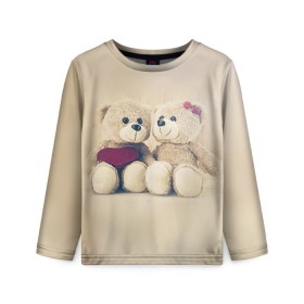 Детский лонгслив 3D с принтом Love teddy bears в Екатеринбурге, 100% полиэстер | длинные рукава, круглый вырез горловины, полуприлегающий силуэт
 | 14 февраля | bears | teddy | валентин | день святого валентина | игрушки | медведи | милый | мимими | мишка | мишки | подарки | подарок | подарок девушке | подарок парню | тедди