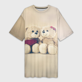 Платье-футболка 3D с принтом Love teddy bears в Екатеринбурге,  |  | 14 февраля | bears | teddy | валентин | день святого валентина | игрушки | медведи | милый | мимими | мишка | мишки | подарки | подарок | подарок девушке | подарок парню | тедди