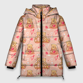 Женская зимняя куртка 3D с принтом Love Teddies в Екатеринбурге, верх — 100% полиэстер; подкладка — 100% полиэстер; утеплитель — 100% полиэстер | длина ниже бедра, силуэт Оверсайз. Есть воротник-стойка, отстегивающийся капюшон и ветрозащитная планка. 

Боковые карманы с листочкой на кнопках и внутренний карман на молнии | 14 февраля | bears | teddy | валентин | день святого валентина | игрушки | медведи | милый | мимими | мишка | мишки | подарки | подарок | подарок девушке | подарок парню | тедди