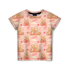 Детская футболка 3D с принтом Love Teddies в Екатеринбурге, 100% гипоаллергенный полиэфир | прямой крой, круглый вырез горловины, длина до линии бедер, чуть спущенное плечо, ткань немного тянется | Тематика изображения на принте: 14 февраля | bears | teddy | валентин | день святого валентина | игрушки | медведи | милый | мимими | мишка | мишки | подарки | подарок | подарок девушке | подарок парню | тедди