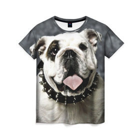 Женская футболка 3D с принтом Английский бульдог в Екатеринбурге, 100% полиэфир ( синтетическое хлопкоподобное полотно) | прямой крой, круглый вырез горловины, длина до линии бедер | животное | порода | собака | французский бульдог