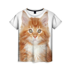 Женская футболка 3D с принтом Рыжий котенок в Екатеринбурге, 100% полиэфир ( синтетическое хлопкоподобное полотно) | прямой крой, круглый вырез горловины, длина до линии бедер | животное | порода | рыжий котенок